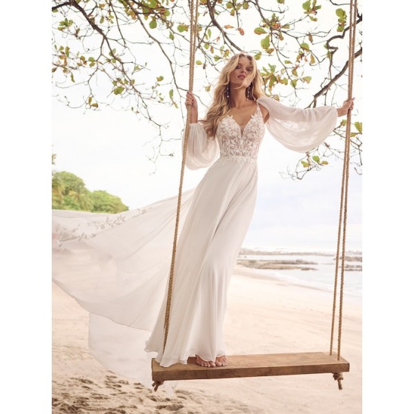 Rebecca Ingram Bridal | Sue | 24RW162A01 | Cottagecore Illusion Corset Chiffon Bridal Dress