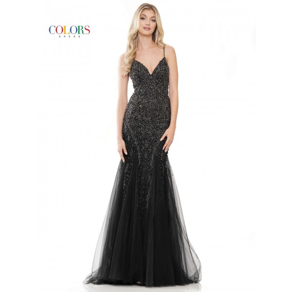Colors by Marsoni | Style 3135 | Beaded Mesh Gown | V-neckline