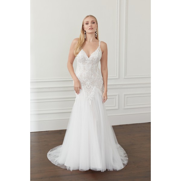 Sincerity Bridal Style 44378 | Beaded V-Neck Glitter Tulle Trumpet Gown