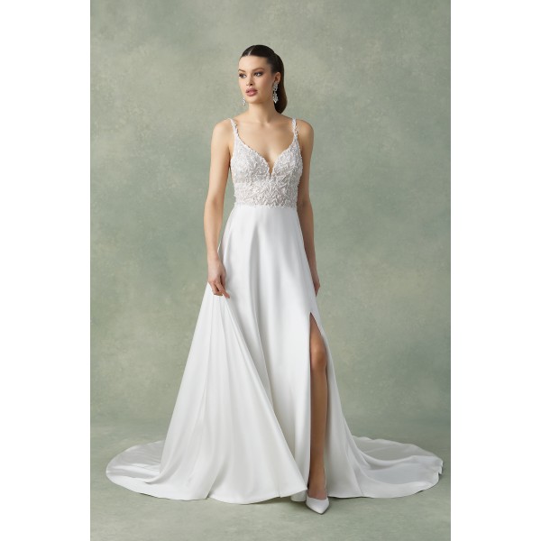 Justin Alexander | Fidella 88303 | Charmeuse A-Line Gown | Beaded Embroidery Wedding Gown