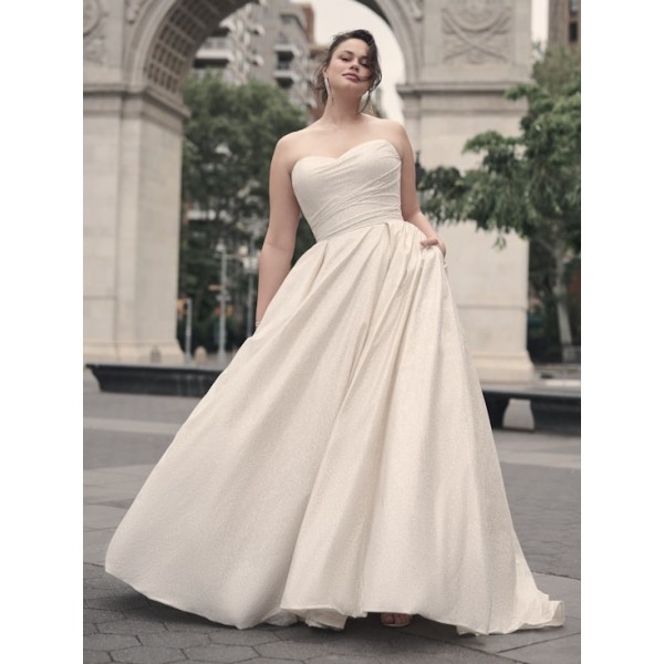 Maggie Sottero Bridal | Anniston 23MS040 | Shimmery Ballgown Wedding Dress | Strapless Neckline | Gown Only