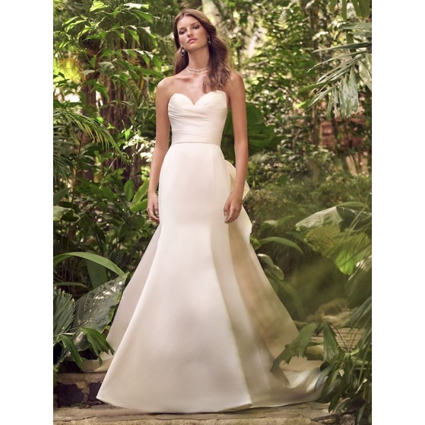 Maggie Sottero Bridal | Hilo Marie | Simple Elegant Bridal Gown With Acer Satin and Strapless Neckline