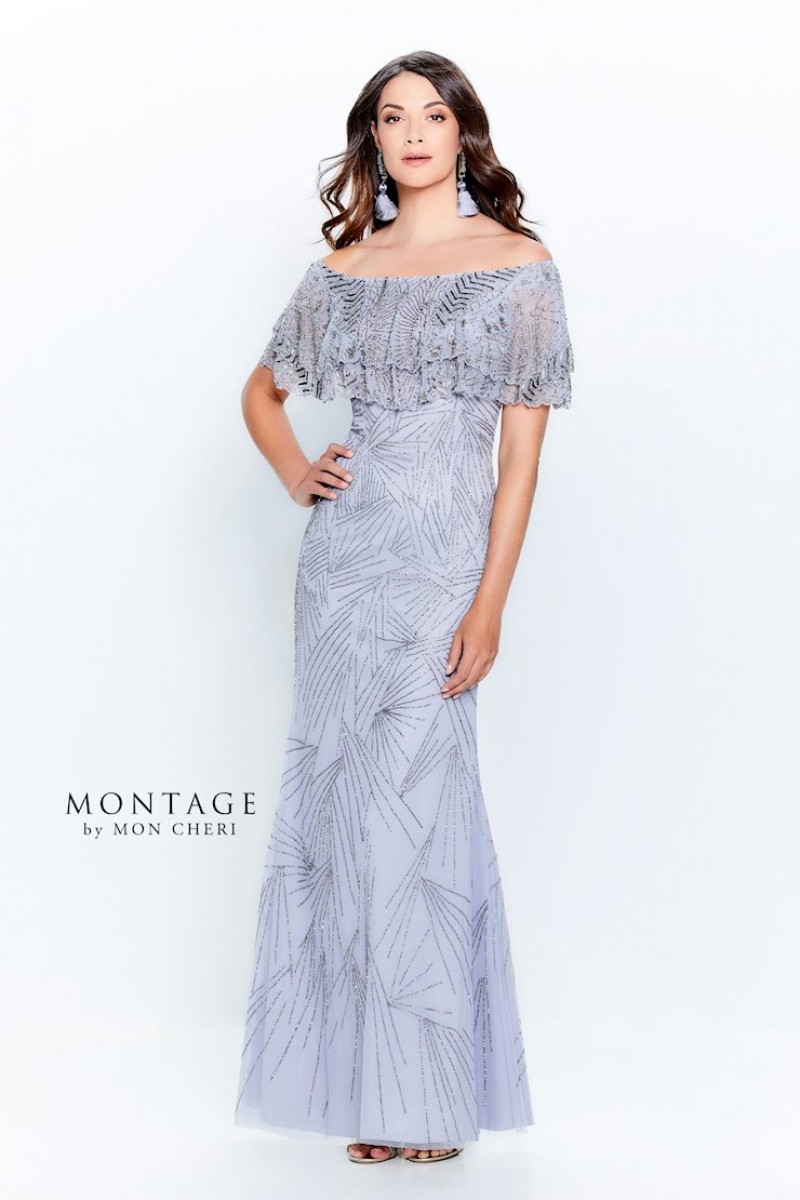 Montage by Mon Cheri Style 120925 | Off the shoulder stretch mesh gown