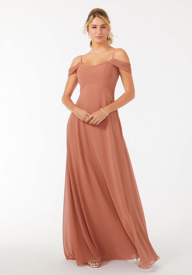 Mori Lee Bridesmaids Style 21703 | Draped Shoulder Chiffon Bridesmaid Dress