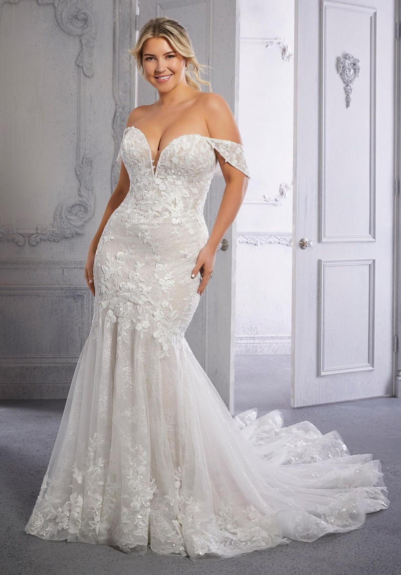 Julietta Plus Size Bridal by Morilee Catalina Style 3333 | Net Over Sequined Chantilly Lace | Wedding Dress