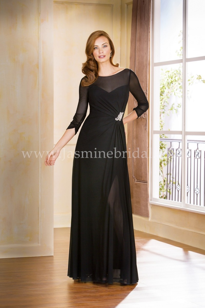 Jade Couture Style K175057 | Long Boat Illusion Neckline Stretch Illusion MOB Dress | Sleeves