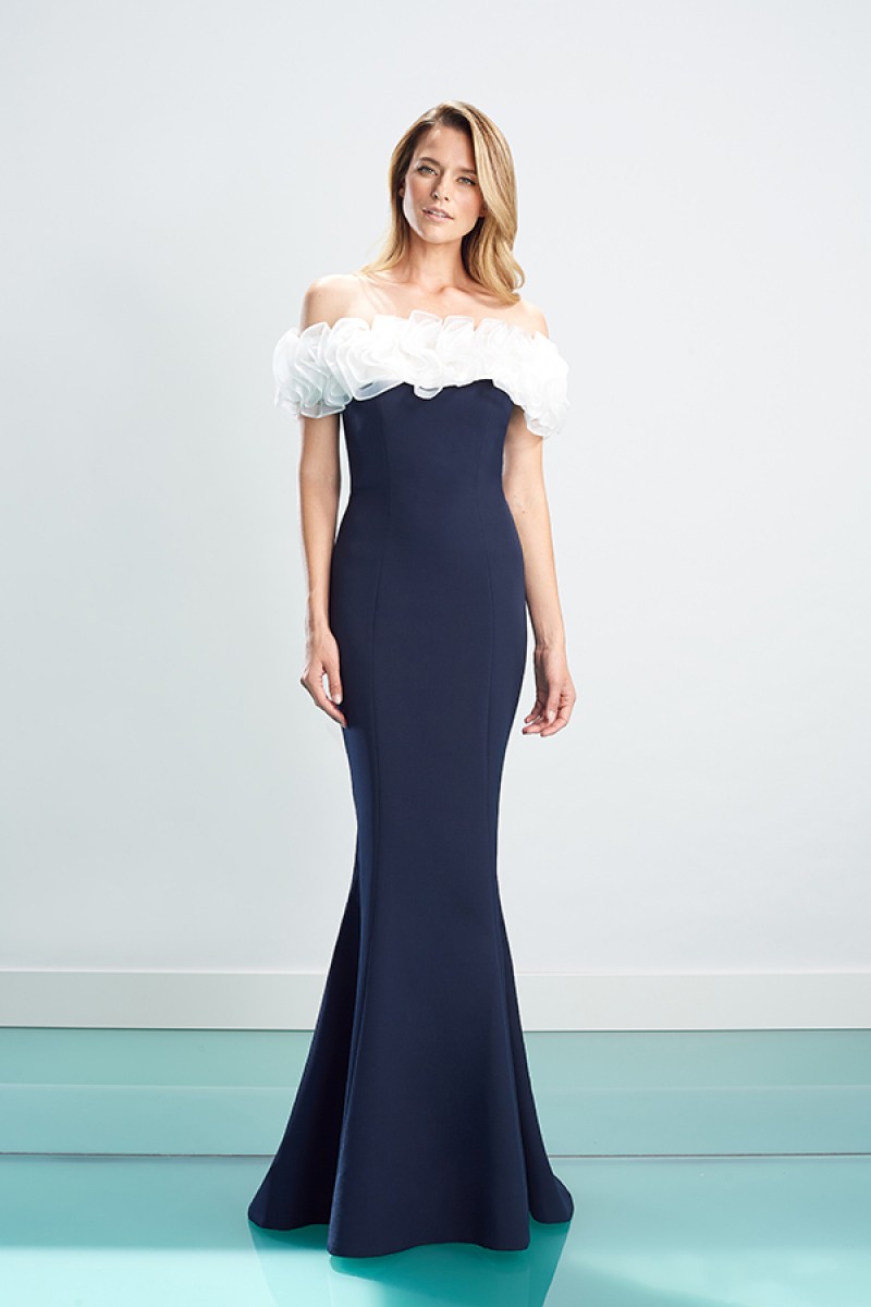 Daymor Couture | Style 1461 | Off Shoulder Evening Gown  W/Frill Collar