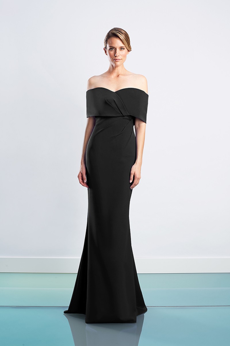 Daymor Couture | Style 1471 | Off Shoulder Wrap Collar Evening Gown W/ Side Pleating