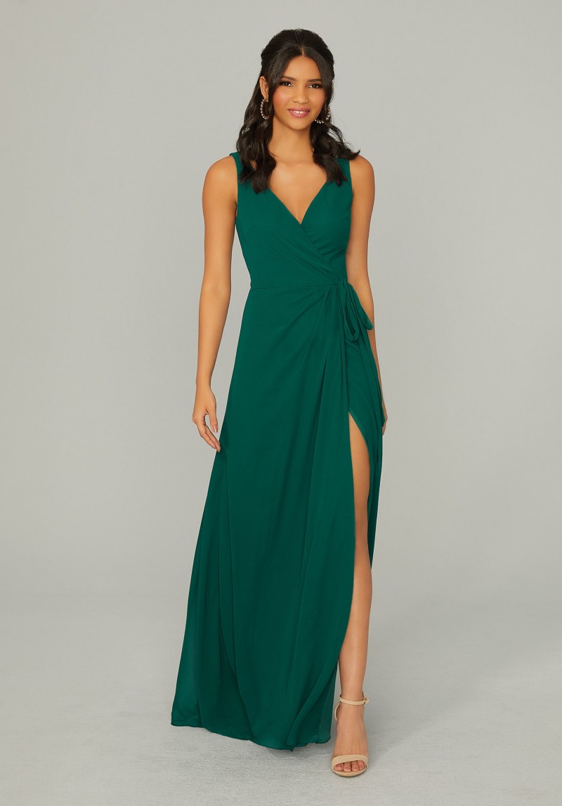 Morilee Bridesmaids Style 21771 | V Neck Chiffon Bridesmaid Dress with Front Skirt Slit