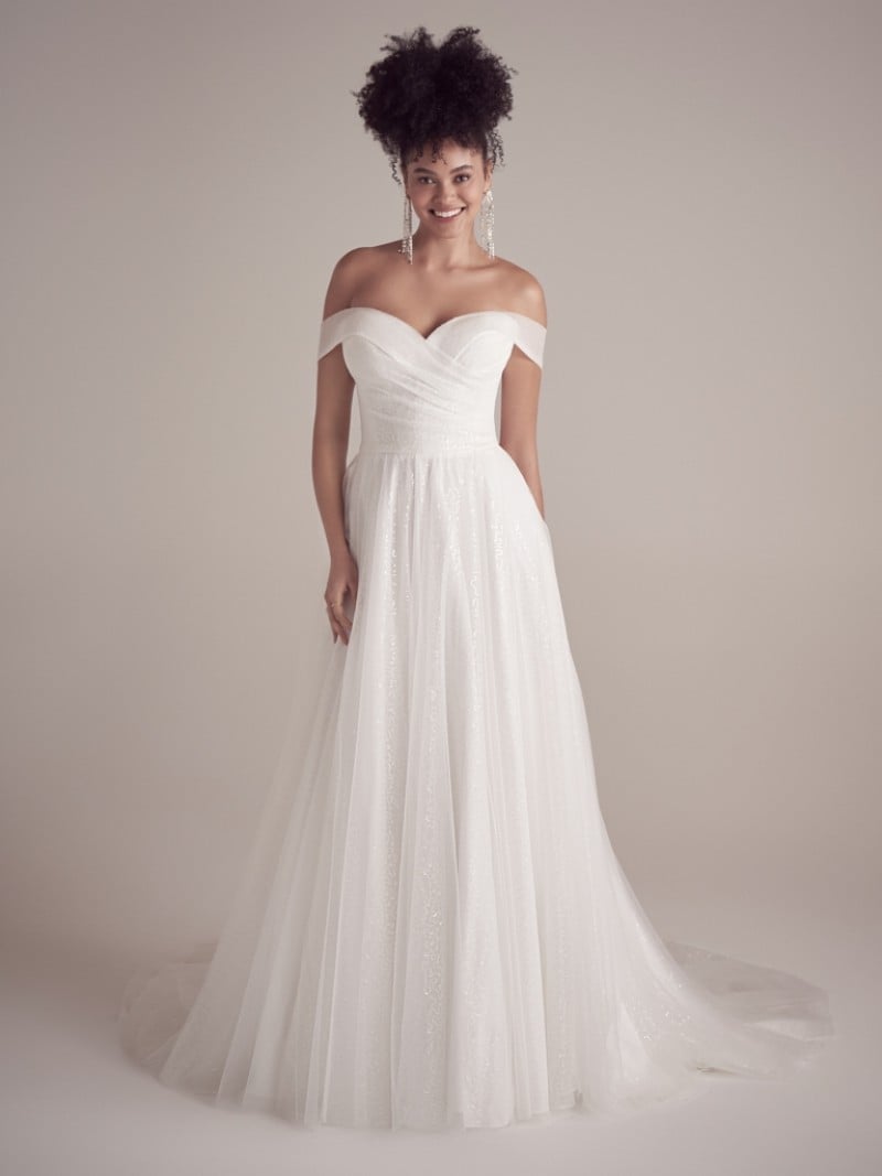 Maggie Sottero | Titiana 22MC906  | Off Shoulder Shimmery Wedding Dress