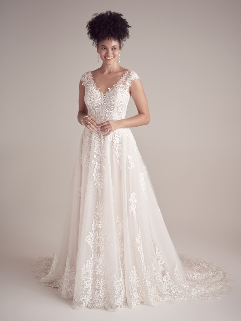 Maggie Sottero | Sierra 22MK929 | A-line cap-sleeve lace bridal dress