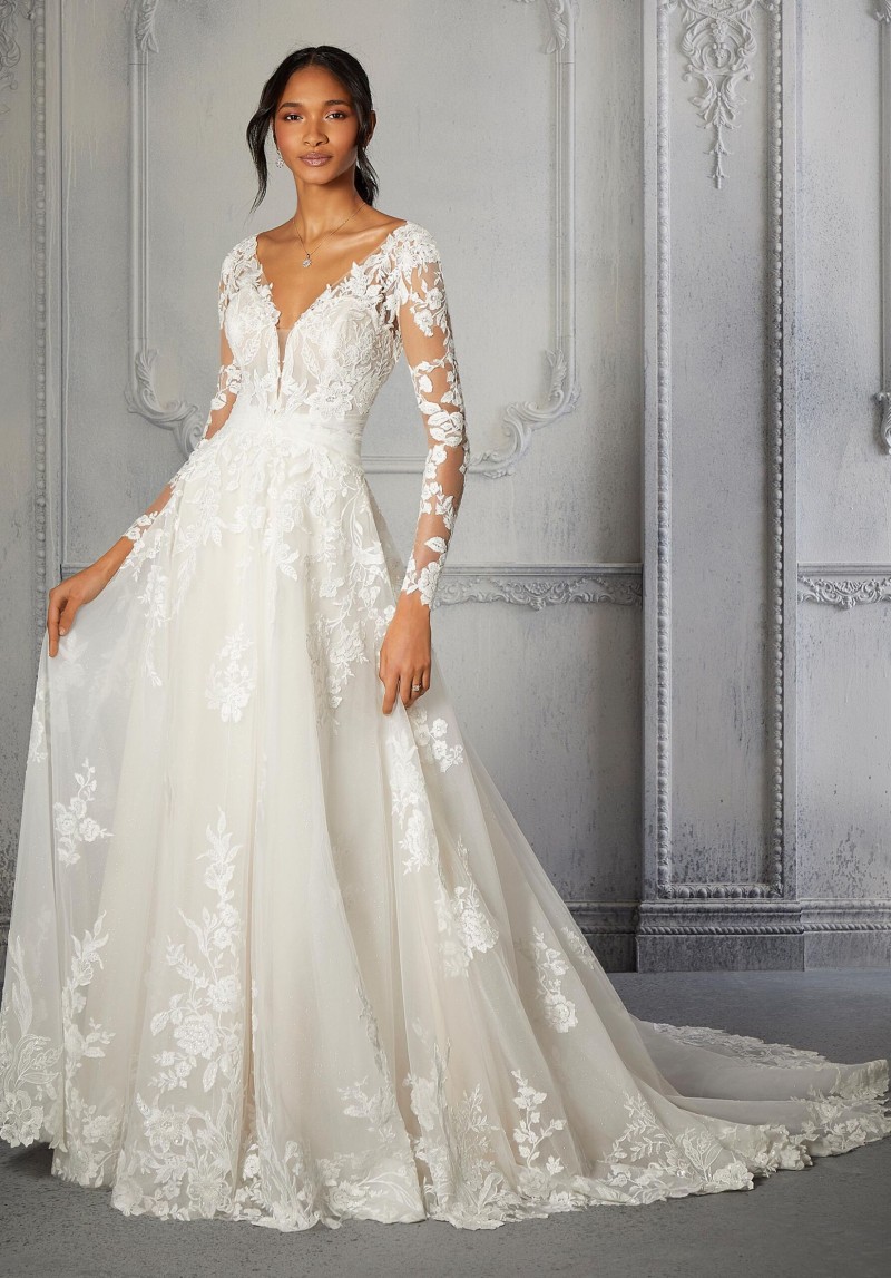 Morilee Bridal Style 2372 Chelsea | Affordable Long Sleeves | Scalloped Hemline Wedding Dress