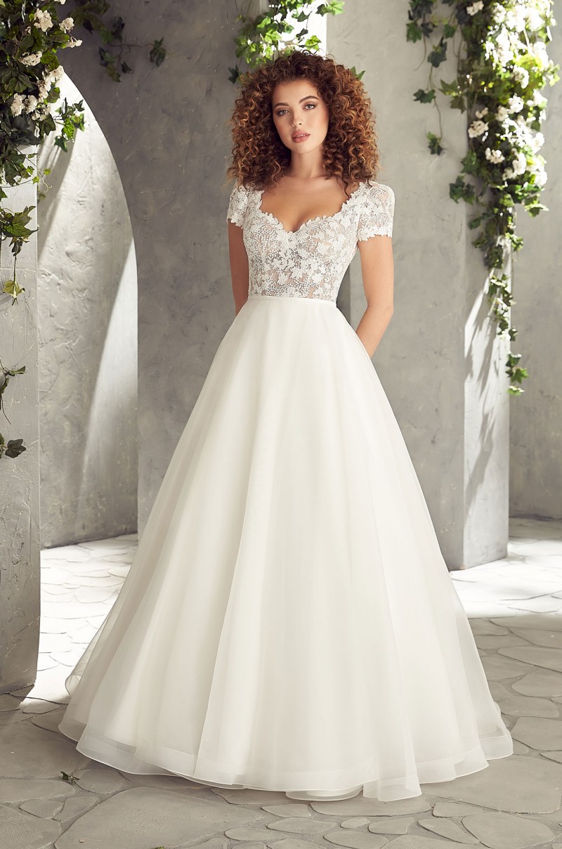 Mikaella Bridal 2406 | Organza, Mikaella Sequin Lace, and Chantilly Lace Wedding Dress Priced @ $2845