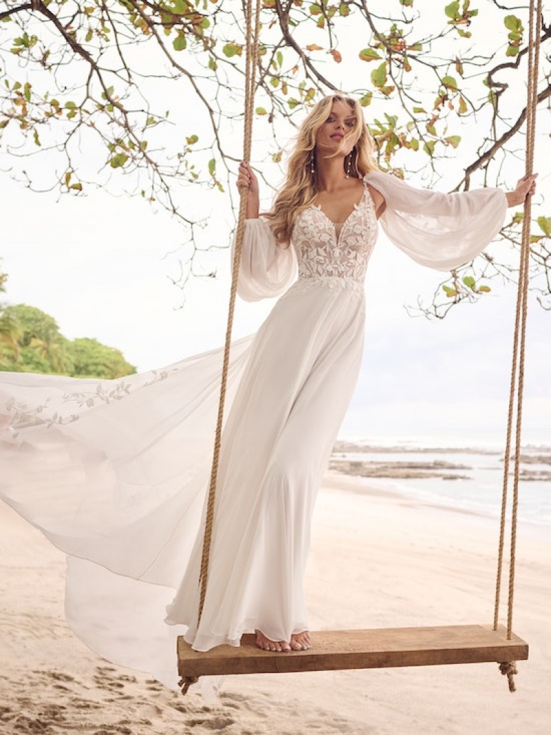 Rebecca Ingram Bridal | Sue | 24RW162A01 | Cottagecore Illusion Corset Chiffon Bridal Dress