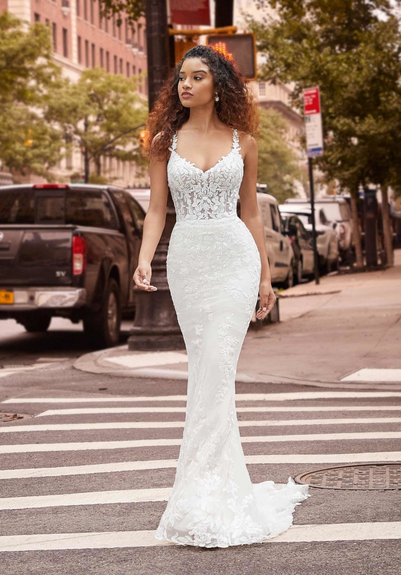 Morilee Bridal Style 2502 Joy | Deep-v neckline on a sheer, corset bodice | Wedding Dress