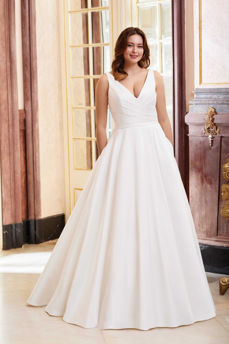 Sincerity Bridal Style 44080 | Asymmetric Draped Ball Gown with Pockets
