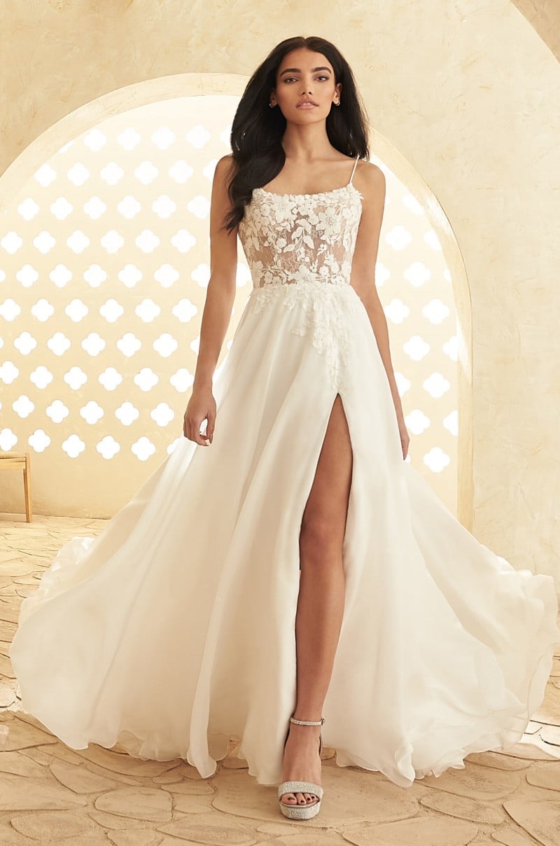 Paloma Blanca Bridal Style 5002 | Soft Organza, Sequin Lace, and Chantilly Lace Wedding Dress Priced @ $2915