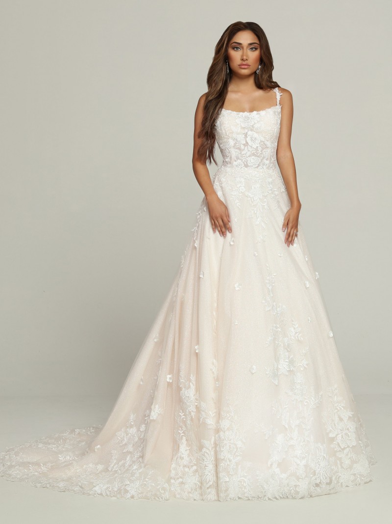 Davinci Bridal Collection 50699 | Glitter Tulle & Floral Lace give this A-Line Ball Gown