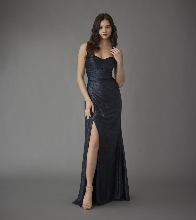 Hayley Paige Bridesmaids 52260 | Liquid metallic A-line Gown