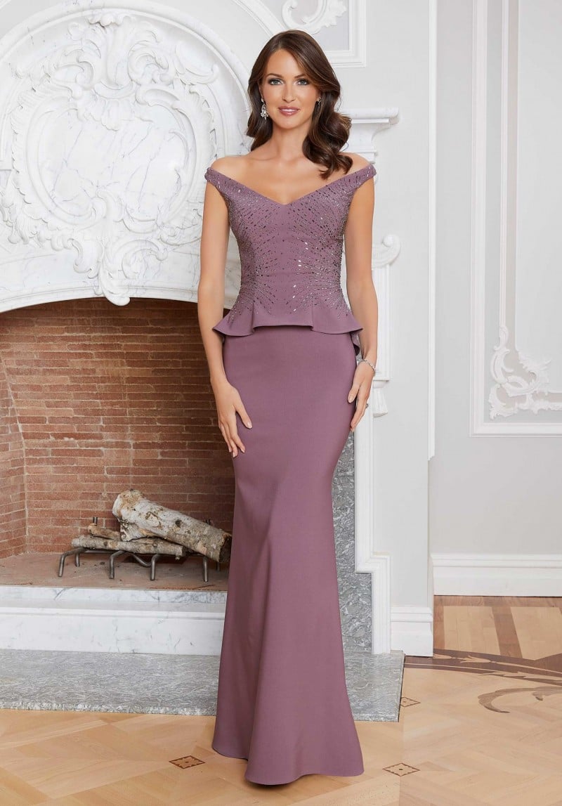 MGNY by Mori Lee | Style 72718 Crepe Evening Gown with Gunmetal Beading