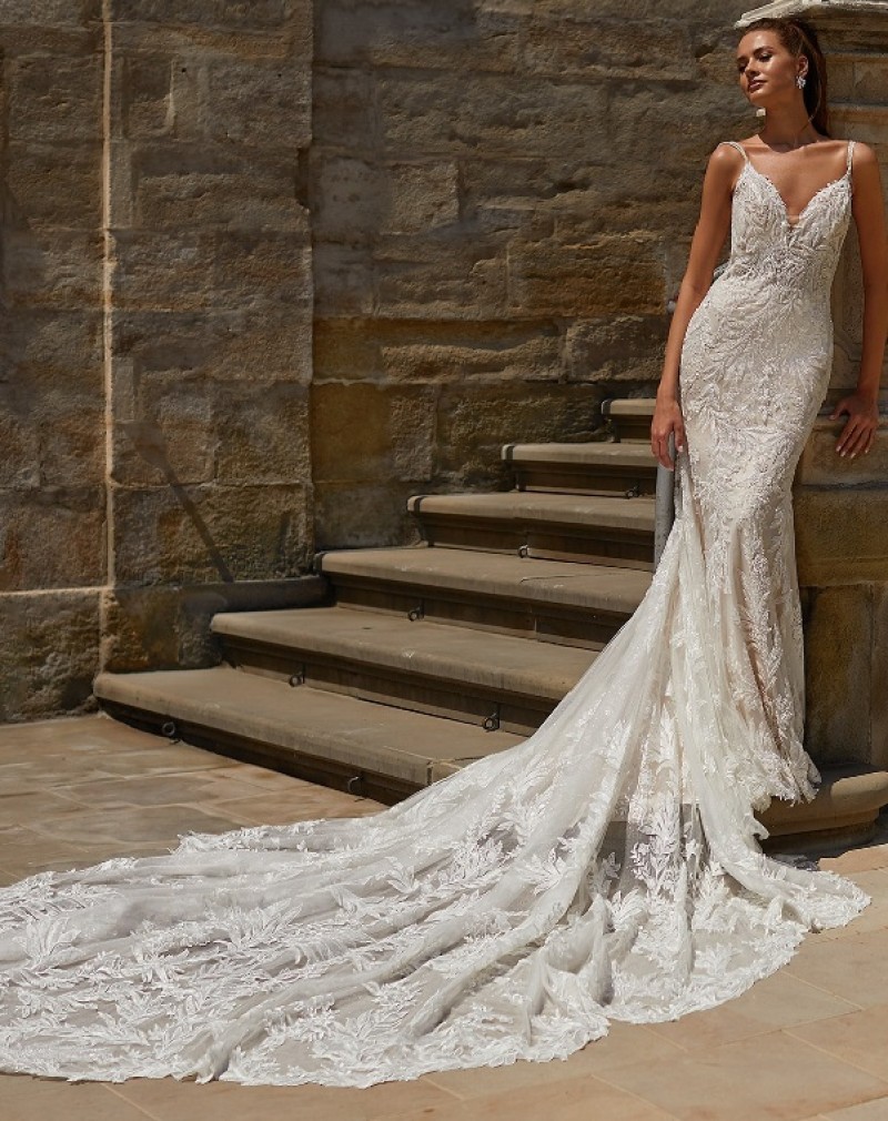 Val Stefani by Moonlight Bridal | D8294 Palazzo | Sweetheart Neckline Wedding Dress