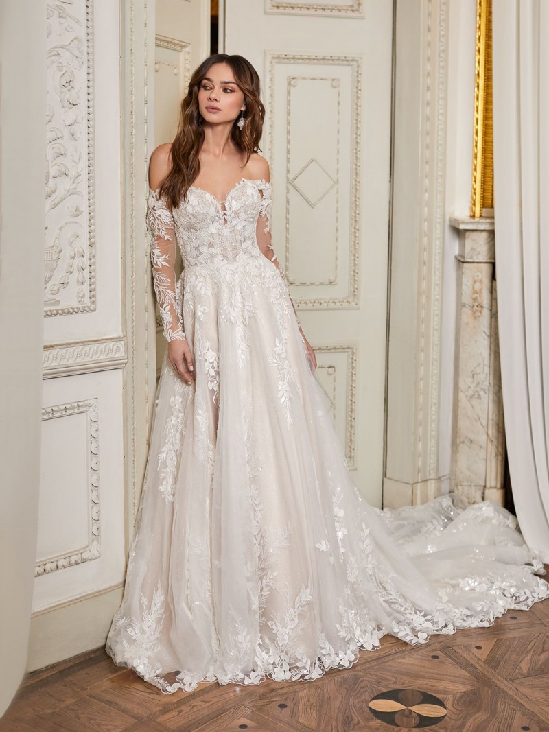 Val Stefani by Moonlight Bridal | D8297 Princess | Off-the-shoulder Wedding Dress