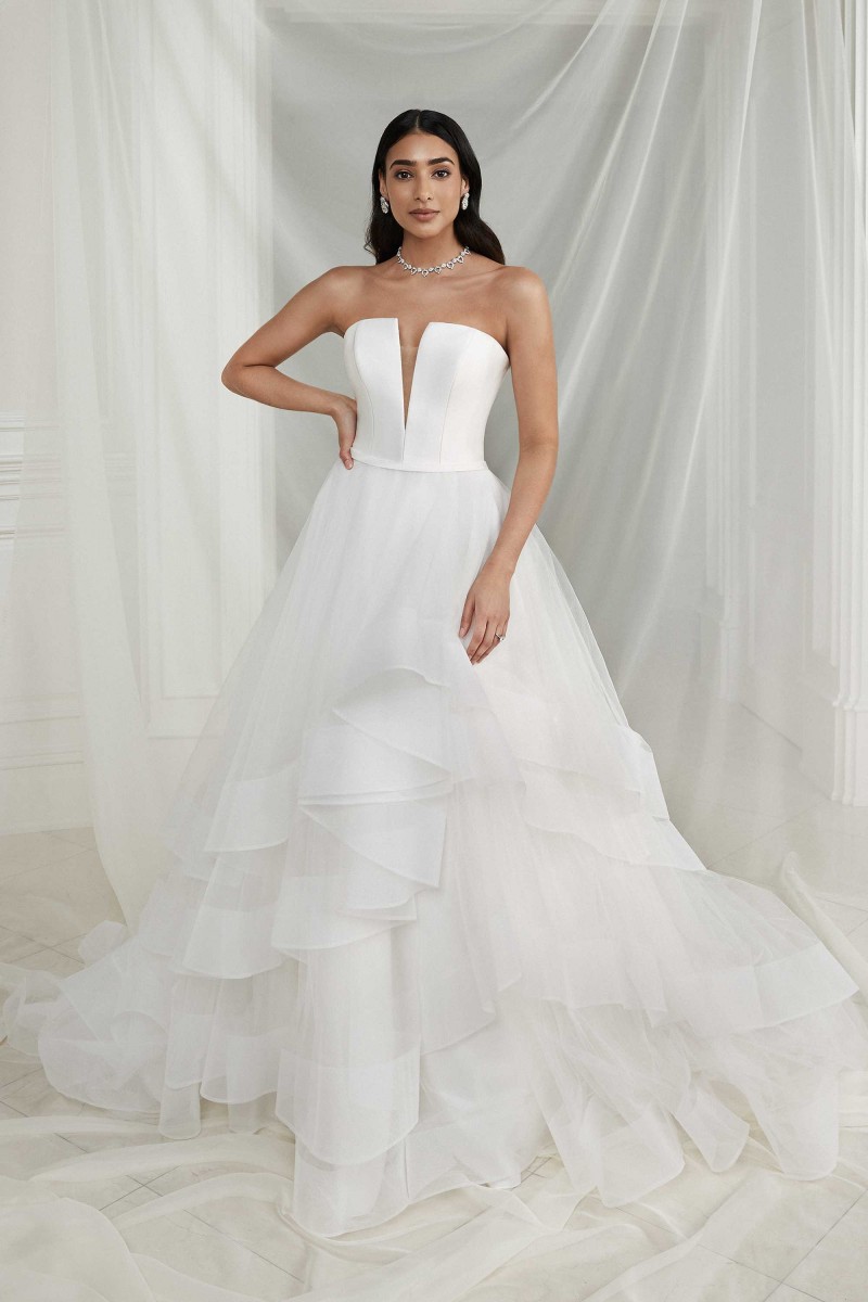 Justin Alexander | Everette 88265 | Clean Ball Gown with Strapless Notched Neckline and Ruffle Skirt