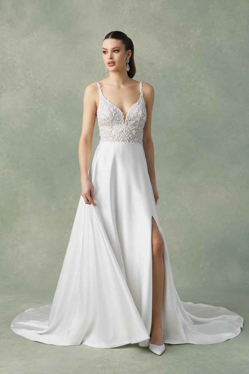 Justin Alexander | Fidella 88303 | Charmeuse A-Line Gown | Beaded Embroidery Wedding Gown
