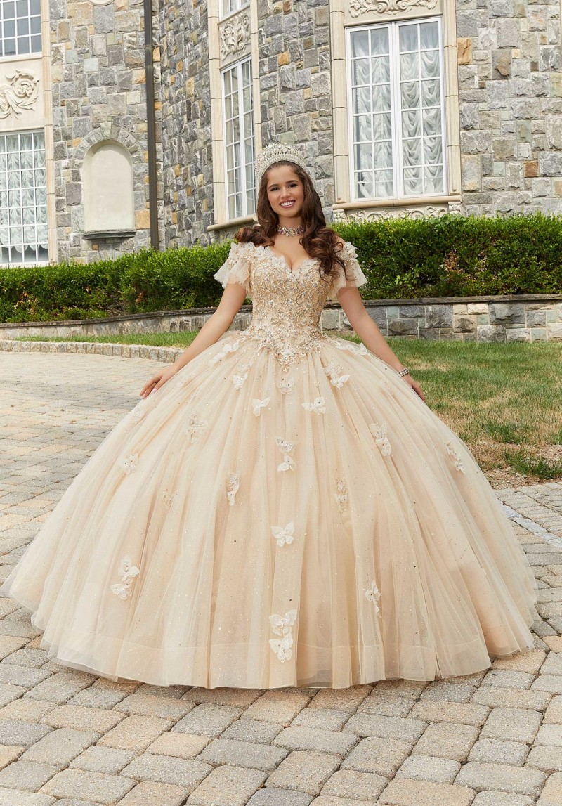 Quinceanera by Mori Lee 89404 | Whimsical Quinceañera ball gown in dazzling sparkle tulle