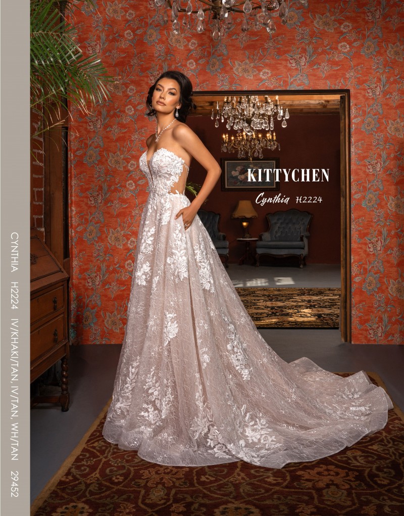 Kitty Chen Bridal Cynthia H2224 | Strapless Deep V Bodice  | Delicate Lace Detail | Side Cutout | Wedding Dress
