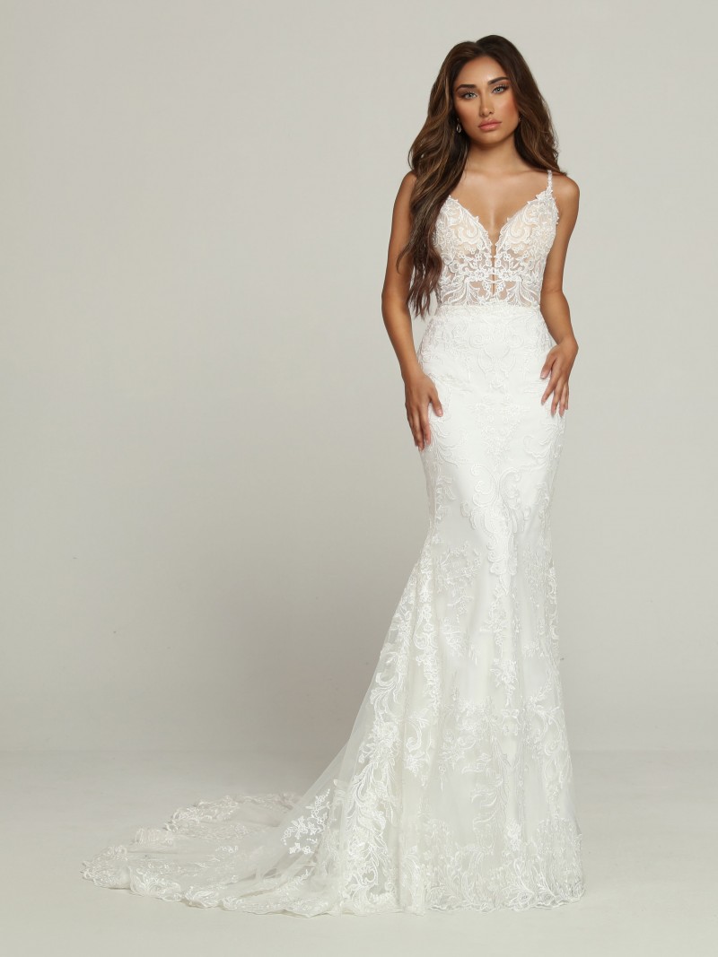 Davinci Bridal Collection 50700 | A Peek-a-Boo Back makes this Lace Sheath Fit & Flare Wedding