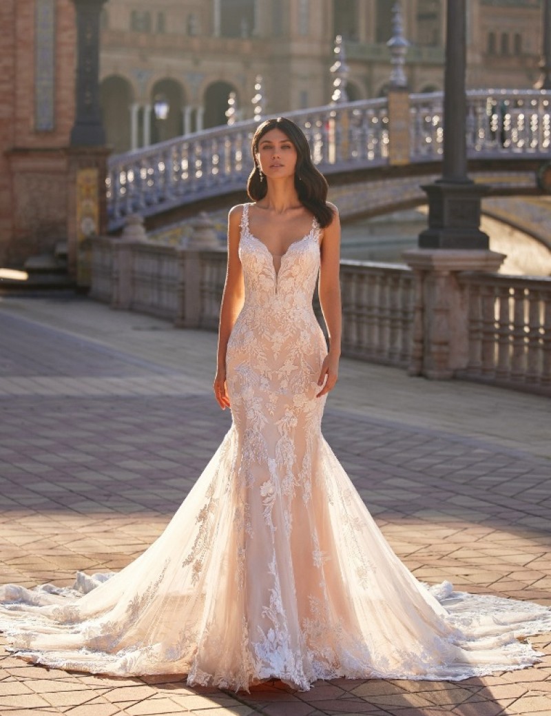 Moonlight Bridal | H1549A | Illusion V-neck | Bridal Gown