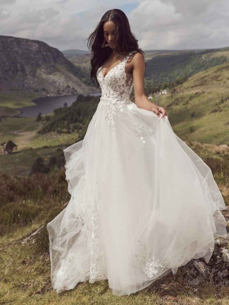 Rebecca Ingram Bridal | Matilda | Romantic Backless Lace Wedding Dress | Square Back