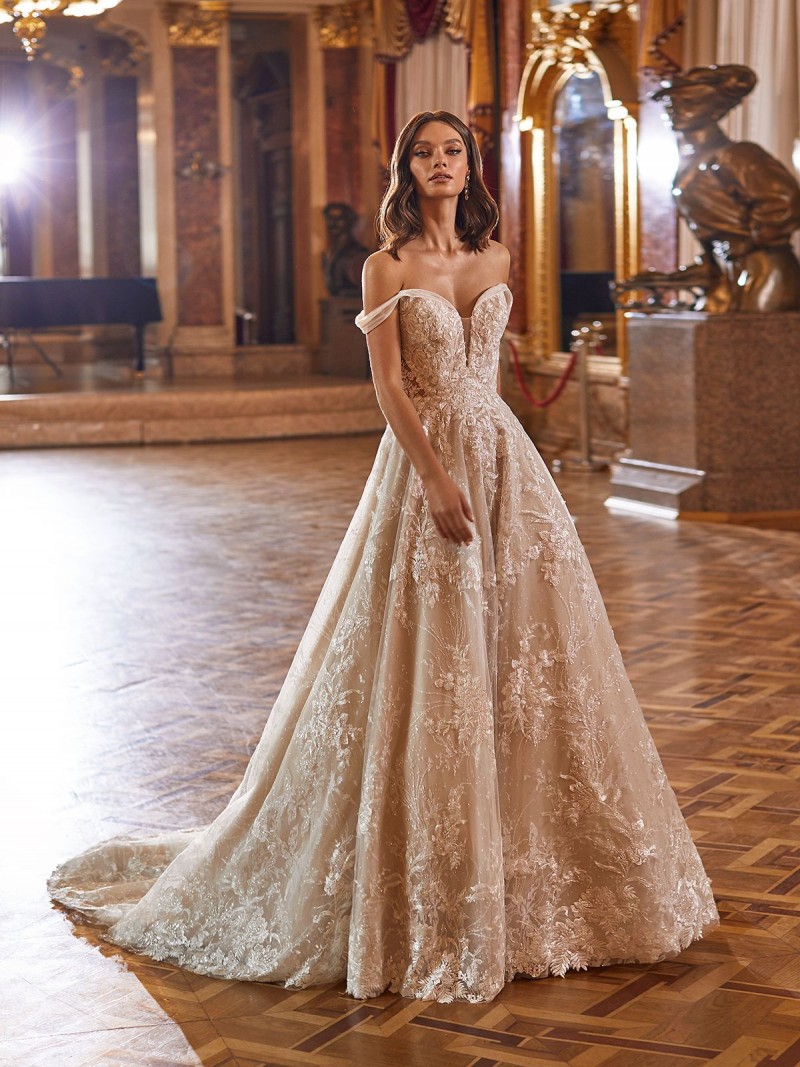 Moonlight Bridal | H1472 | Super Sparkly Off the Shoulder Wedding Dress
